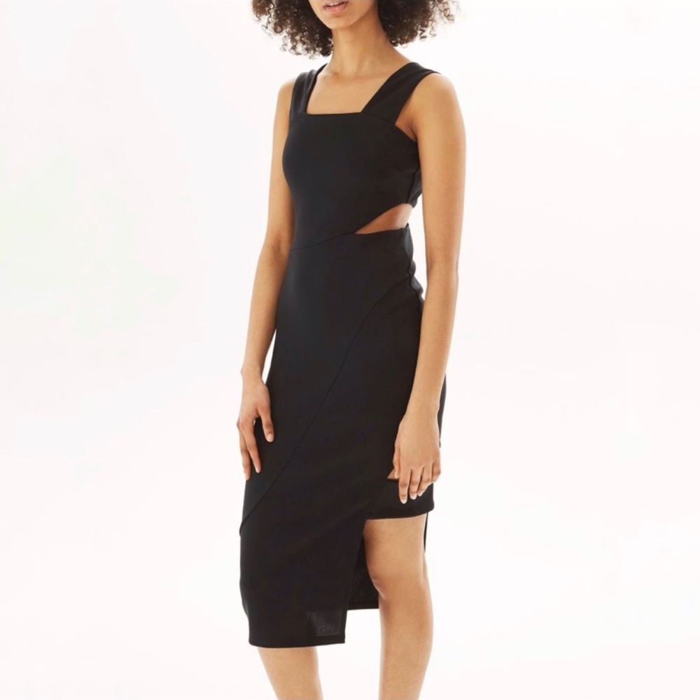 Topshop Wide Strap Cut-Out Black Midi Dress